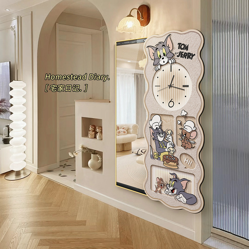 猫和老鼠推c拉式全身n镜客厅装饰画玄关时钟镜子挂画卧室隐藏穿衣,家居饰品,镜面画,淘宝优惠券,粉丝福利购,淘宝优惠卷