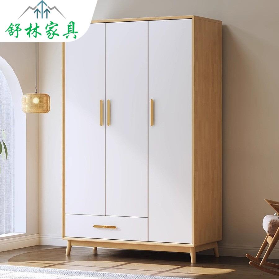 全实木衣柜北欧家用卧室复古对开门三四门衣橱挂衣服大容量收纳柜