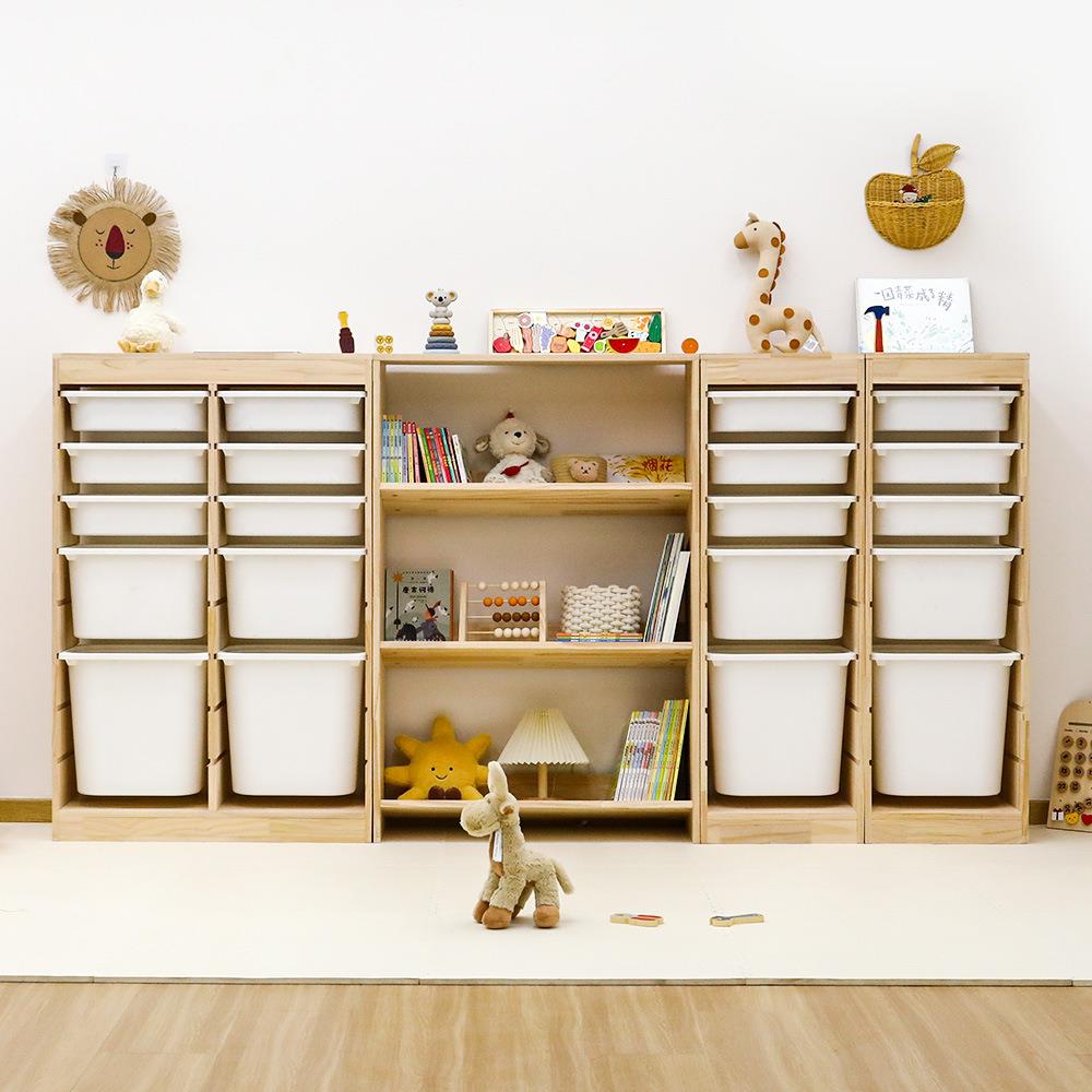 儿童书架绘本架宝宝玩具收纳架置物架大容量抽屉式玩具收纳柜实木