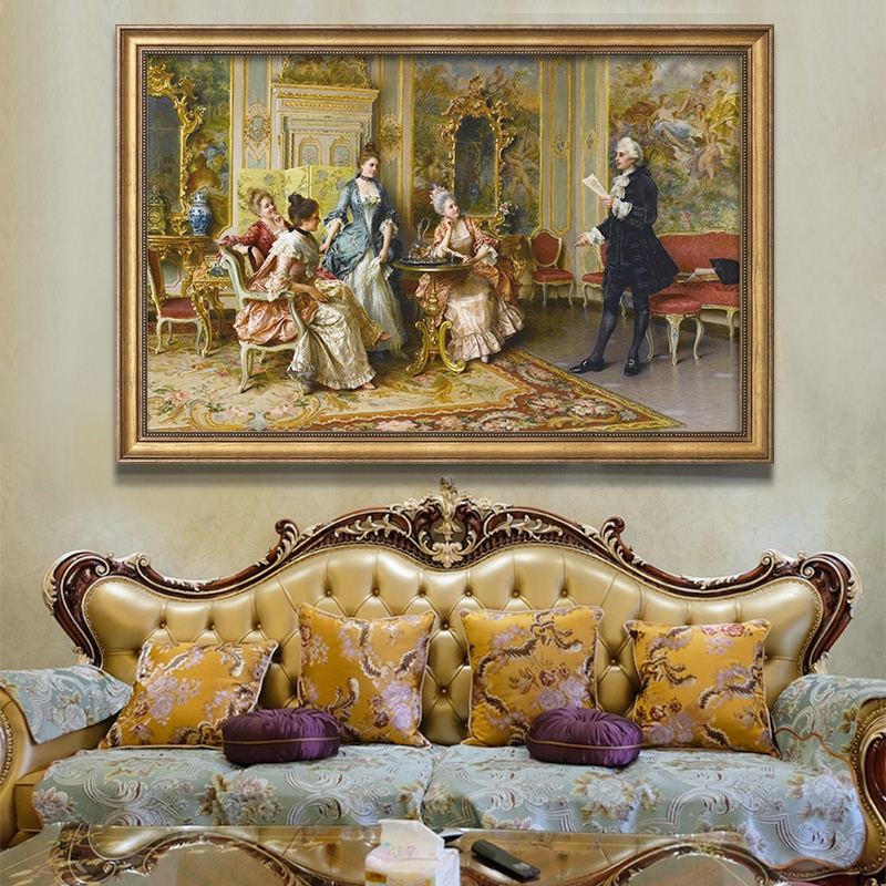欧式客厅装饰画别墅壁画沙发背景墙挂画美式古典宫廷人物复古油画图片