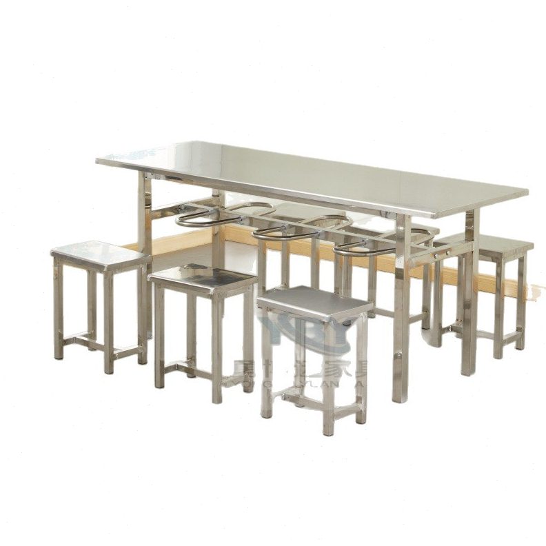 挂凳不锈钢成套餐桌椅组合 4人6人8人分体食堂餐馆挂凳不锈钢餐台