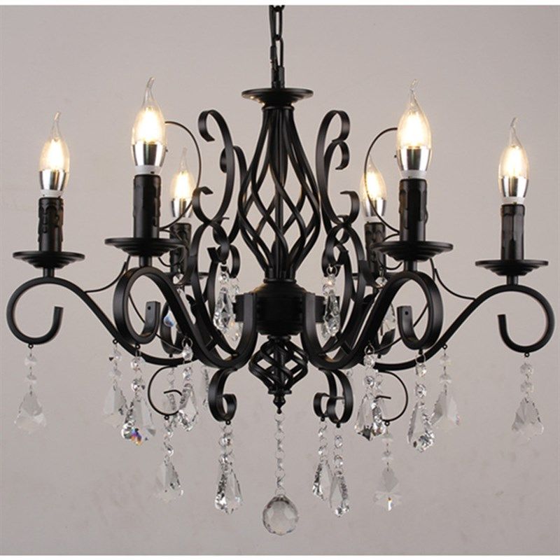 欧式铁艺水晶吊灯铁艺蜡烛客厅吊灯服装店个性黑色灯具复古吊灯,家装灯饰光源,客厅吊灯,淘宝优惠券,粉丝福利购,淘宝优惠卷