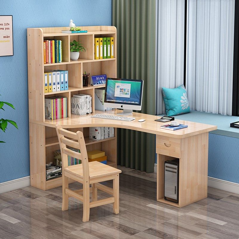 实橡木书桌书架一体转角电脑桌家用写字桌书柜组合卧室学生学习桌,住宅家具,电脑桌,淘宝优惠券,粉丝福利购,淘宝优惠卷