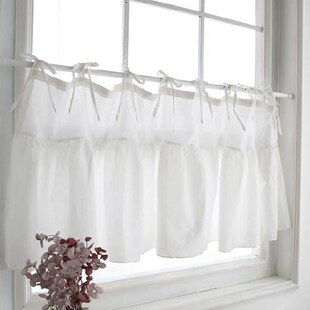 简约气质荷叶花边咖啡屋半帘小窗户纱帘短门帘装饰遮挡纯色半截帘