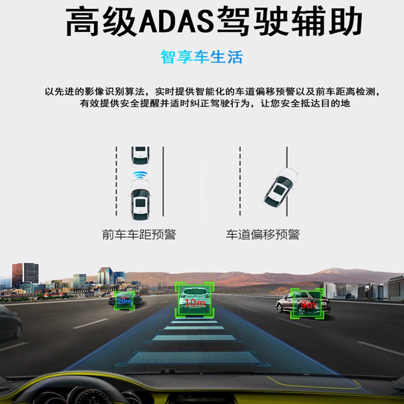 车道偏离提醒前车距防撞预警ADAS系统J行车记录仪汽车语音辅助驾