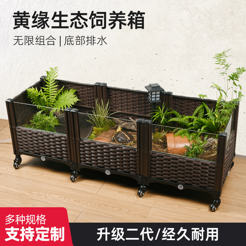 黄缘乌龟专用养殖箱安缘闭壳龟半水龟玻璃生态环R境造景植物饲养