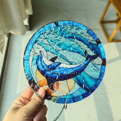 TYU515-536 石波纹亚克力挂件飞鸟海豚动物Stained Glass窗装饰