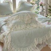 法式 公主风天丝夏凉被四件套冰丝裸睡空调被蕾丝边凉感可水洗夏c^