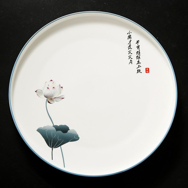 中式圆形12英寸意境摆盘国风山水装饰盘陶瓷平盘餐厅酒店餐厅餐具,餐饮具,盘,淘宝优惠券,粉丝福利购,淘宝优惠卷