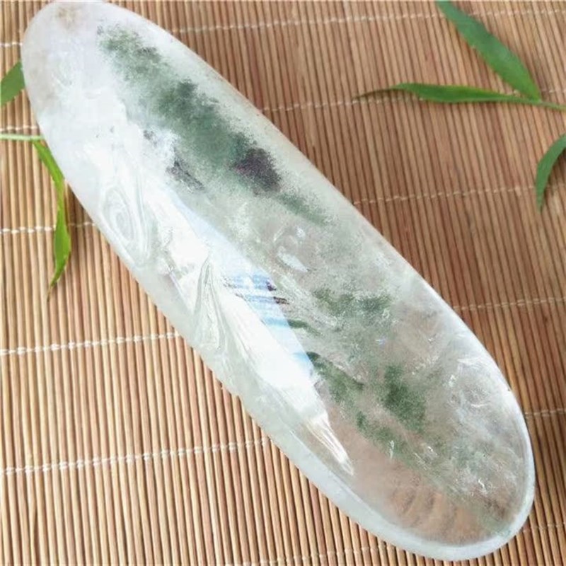 天然绿幽灵水晶摆件景石聚宝v发财手把件送父母长辈健身把玩15CM
