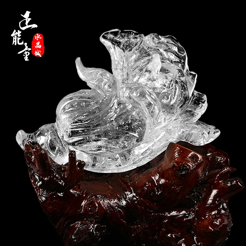 天然水晶摆财摆件玉白q菜白晶雕刻百财白玉客厅吧台工艺品乔迁礼