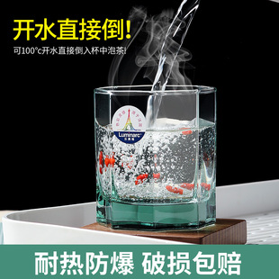 家用八角玻璃杯j透明水杯w子无盖耐热彩色茶杯女牛奶杯套装