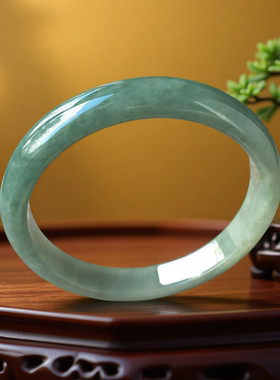 天然a货翡翠手镯64mm油青绿色大号圈口带证书老坑缅甸玉镯子0212