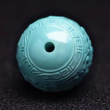 湖北原矿高瓷绿松石祥云纹珠单珠C回纹珠散珠圆珠雕刻隔珠手串配