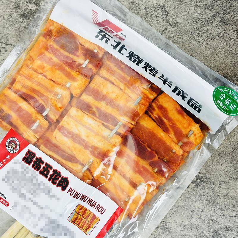 新品刚签原切瀑布五花肉特大串商用半成品油炸烧烤食材腌制猪肉串