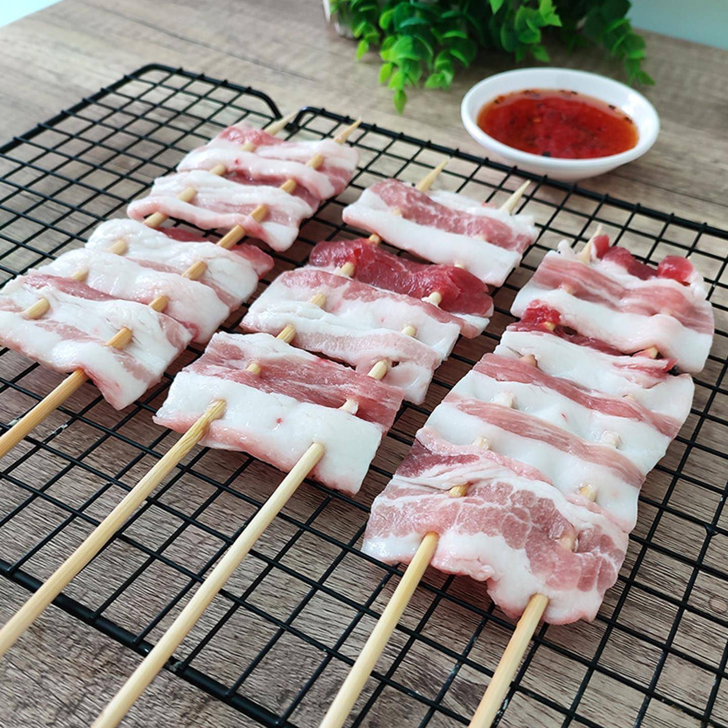 新品双签原切五花肉串商用半成品烧烤油炸食材新鲜猪肉大串烤肉串
