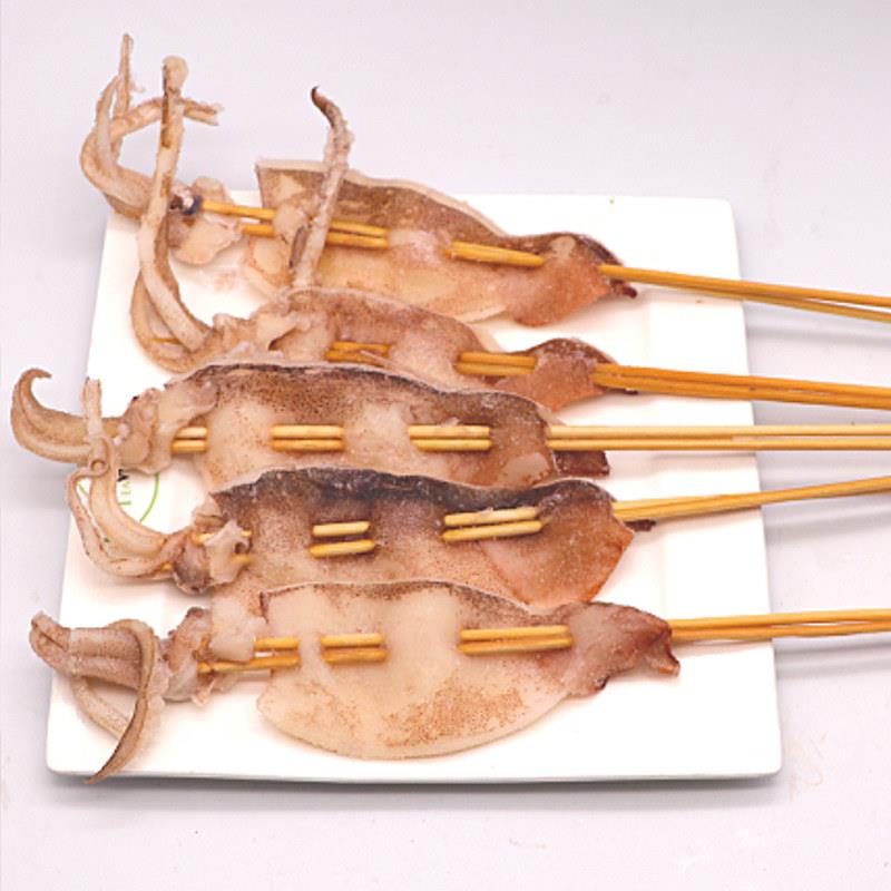 新品鱿鱼板串烧烤鱿鱼串商用油炸铁板火锅麻辣烫冷冻海鲜食材50g