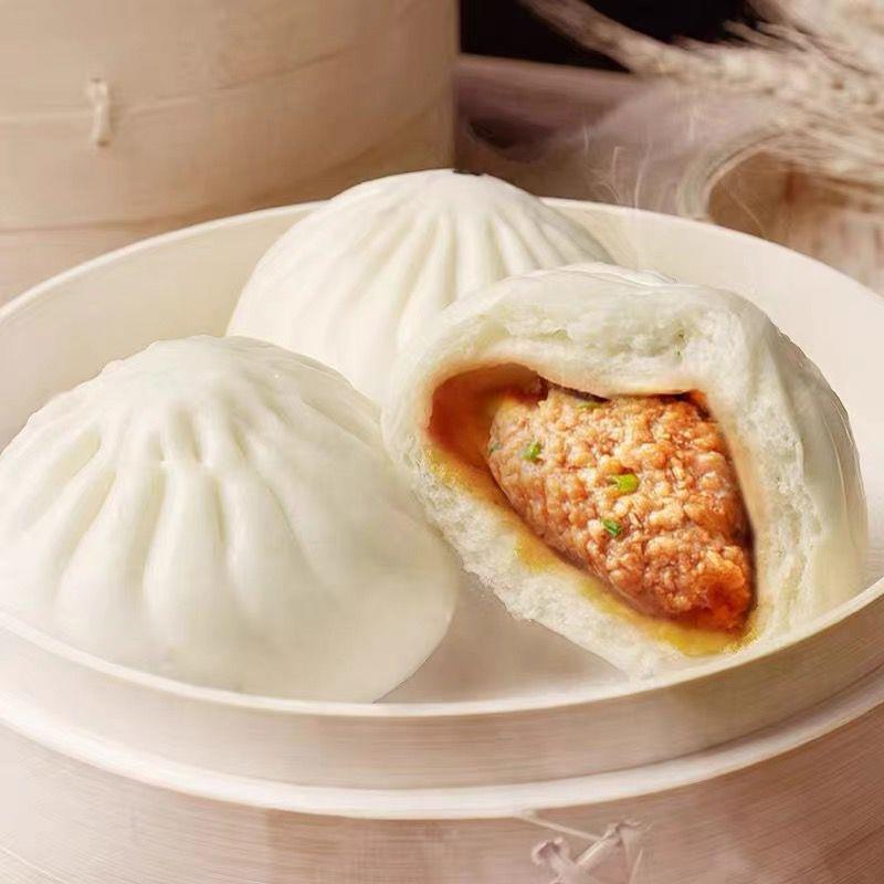 新品鲜肉包80g100个整箱大肉包子早餐面食馒头青菜包食堂商用速冻