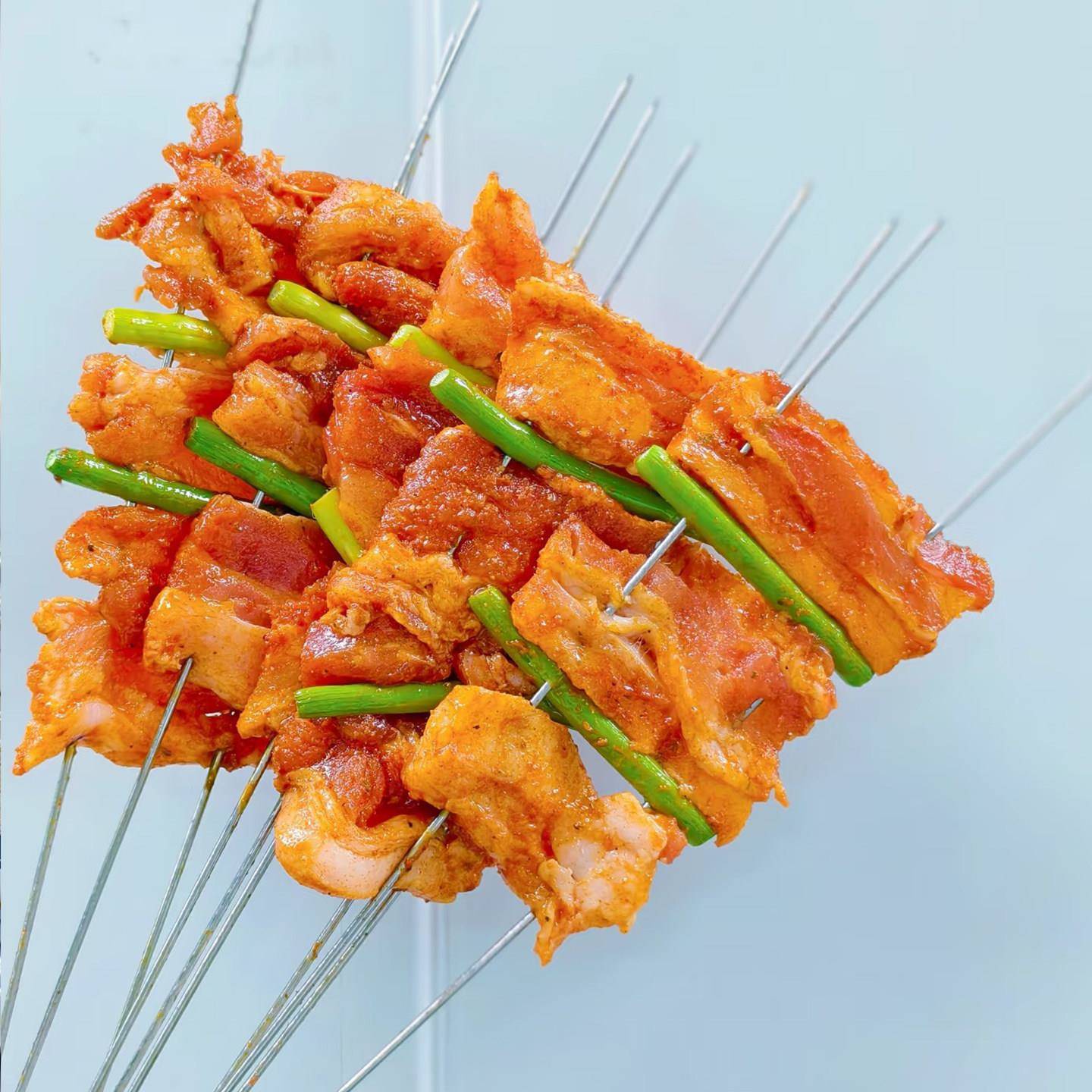 新品铁签蒜苔五花肉大串商用冷冻半成品猪肉串油炸烧烤食材烤肉串