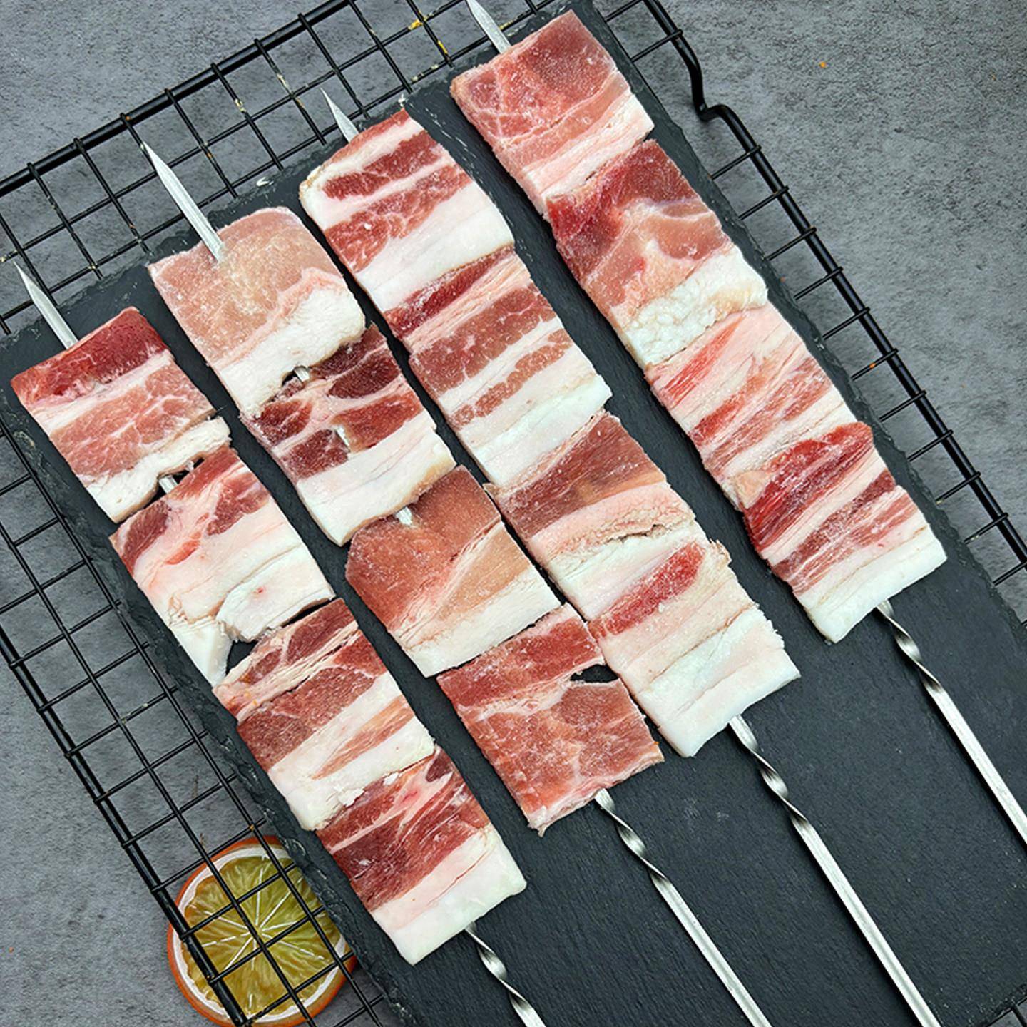 新品厚切钢签五花肉串商用冷冻半成品原切猪肉串油炸烧烤食材烤肉