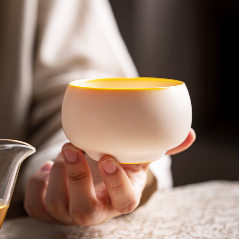猪油冻禅定杯黄汝茶杯品茗v杯开片汝窑个人专用主人杯子茶盏礼盒