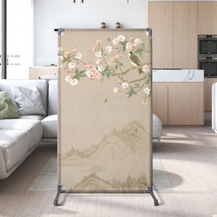 屏风隔断客厅卧q室手绘花鸟办公家用遮挡轻便移动简约组装 新中式