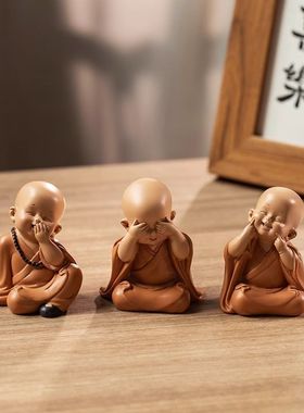禅意沙弥小和尚汽车摆件治愈系办公室可爱摆件家居客厅装饰品