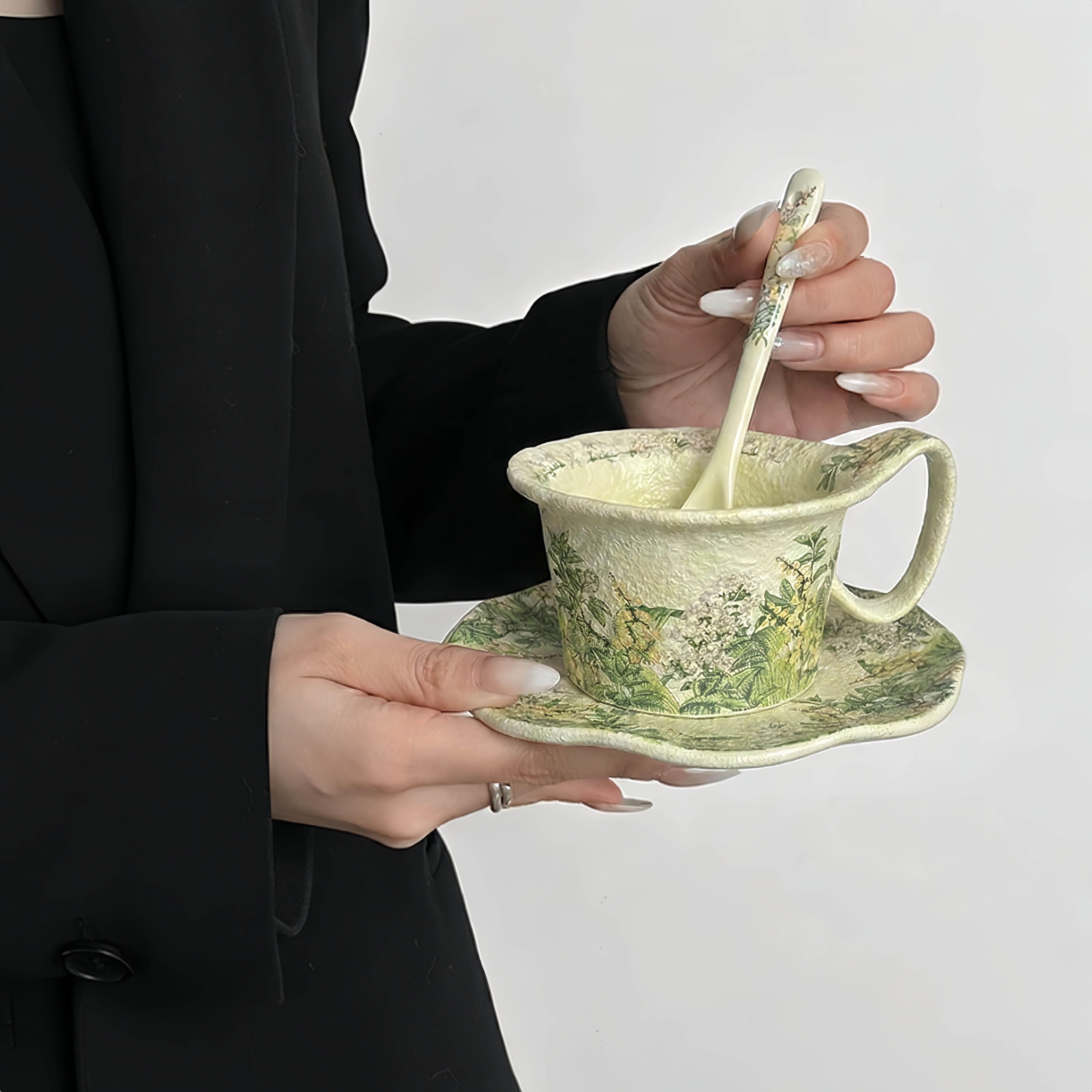 油画风铃花咖啡杯碟套装高档精致下午茶杯子陶瓷马克杯生日礼物女