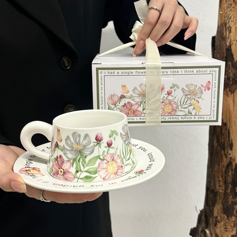 复古精致咖啡杯子陶瓷下午茶水杯办公室拿铁杯实用型生日礼物女生