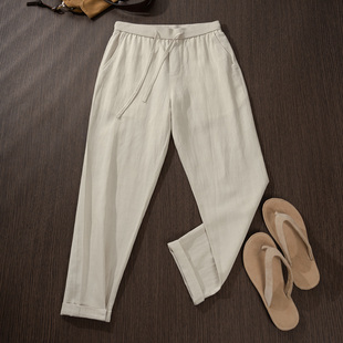 松紧腰宽松显瘦百搭休闲裤 新款 子 秋季 麻尚生活天丝亚麻简约直筒裤