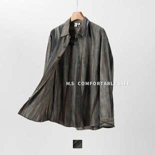 麻尚生活棉麻男士扎染衬衫秋季新款肌理感复古仿牛仔休闲衬衣外套