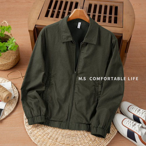 麻尚生活老钱风亚麻翻领夹克男秋季新款宽松百搭休闲棉麻外套上衣