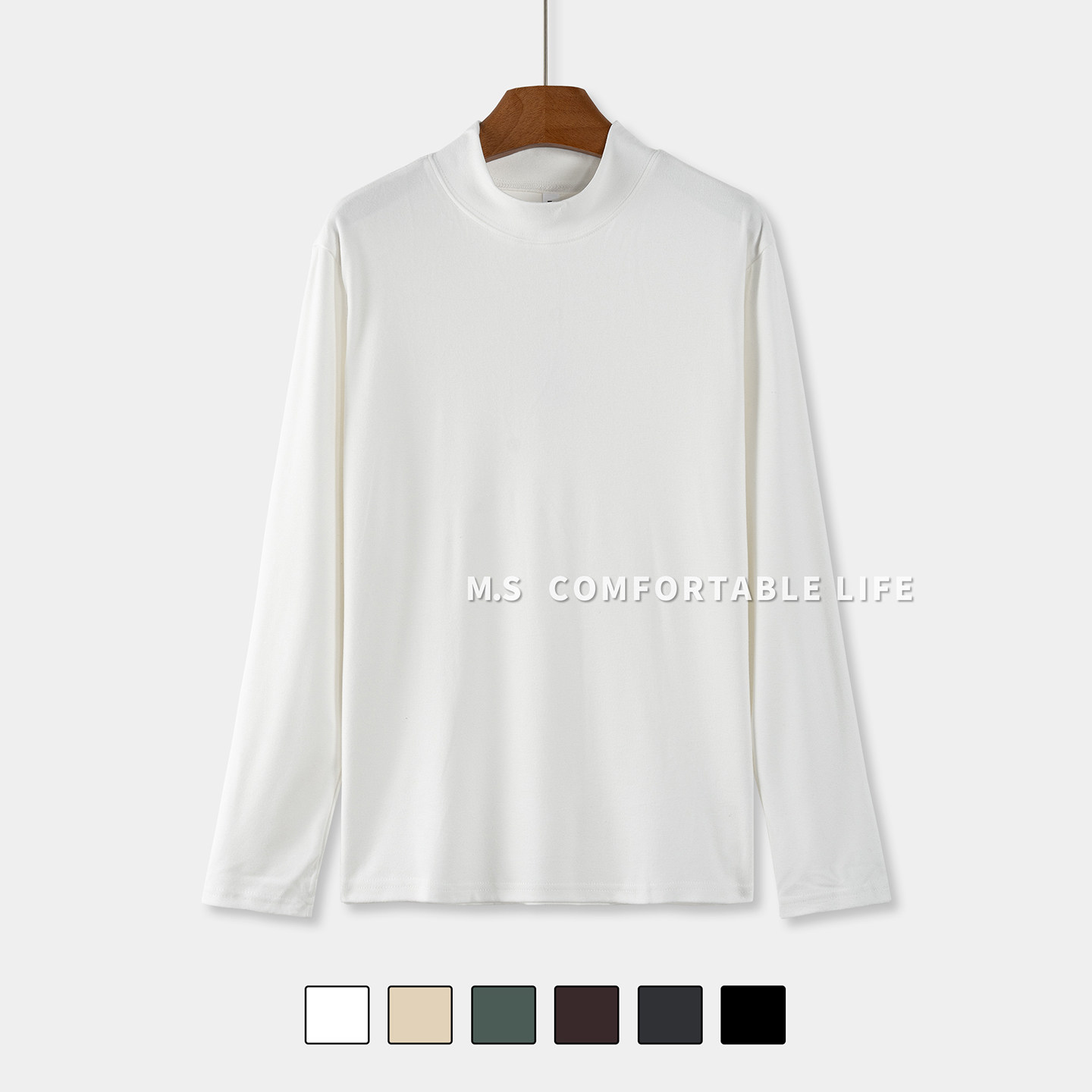 麻尚生活磨毛拉绒半高领男士打底衫秋冬新款宽松纯色内搭T恤上衣,男装,T恤,淘宝优惠券,粉丝福利购,淘宝优惠卷