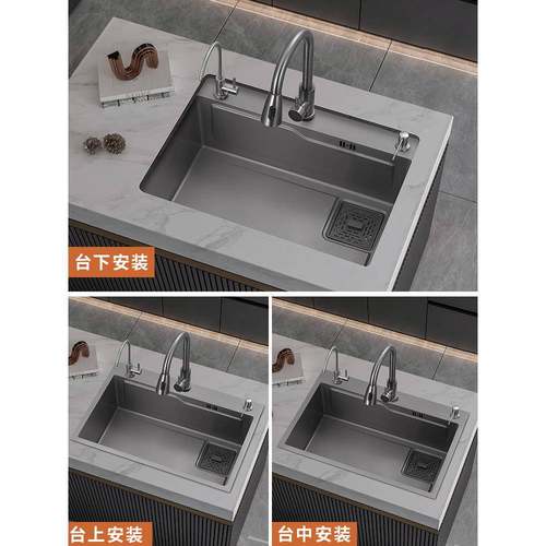 蜂窝压花加厚304不锈钢水槽大型单槽厨房水槽下柜台家用洗手水槽