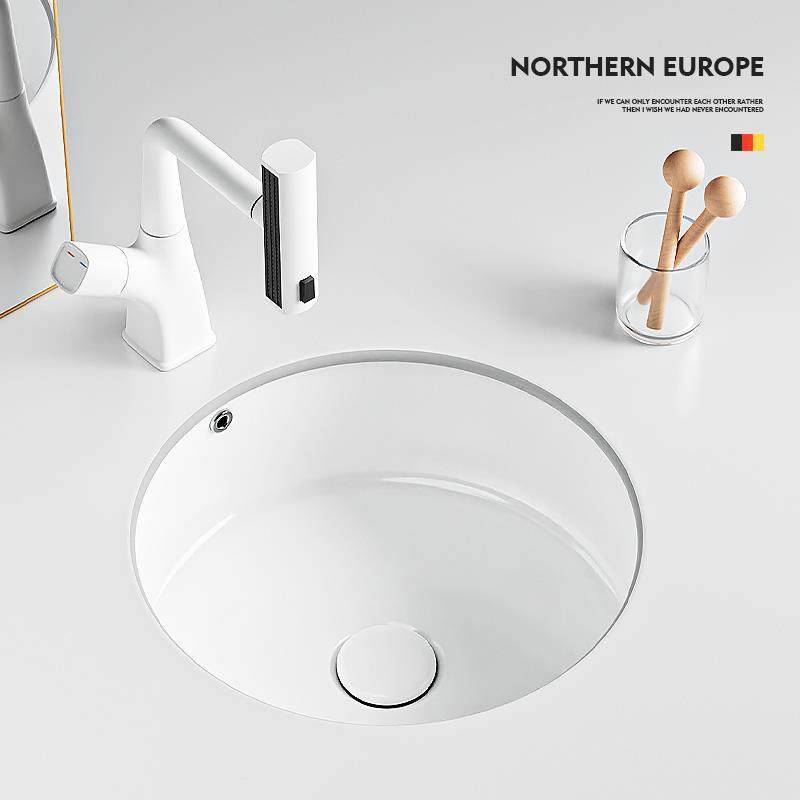 正圆形平底台下盆嵌入式洗手盆迷你单盆小尺寸阳台家用陶瓷洗脸盆