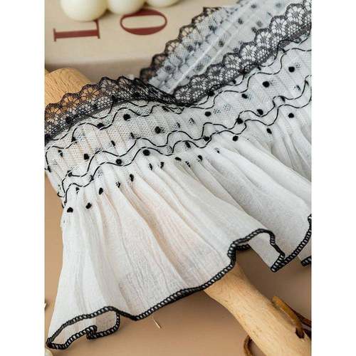 新款褶皱宽蕾丝花边COS洛丽塔服饰裙边网纱下摆diy窗帘辅料黑白色
