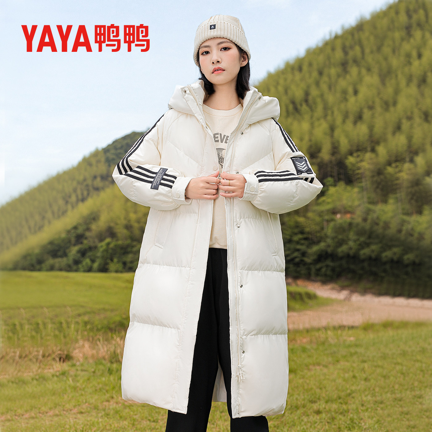 鸭鸭羽绒服长款男女连帽加厚外套