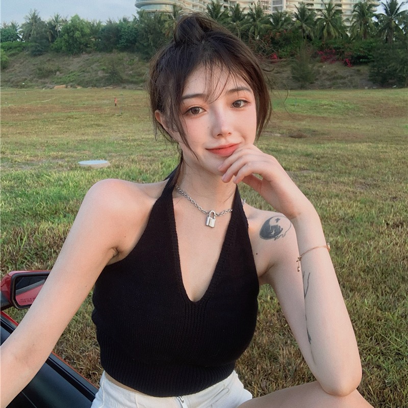 短款无袖针织吊带小背心夏季女装挂脖上衣性感外穿V领内搭打底衫