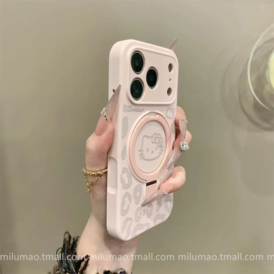 ins秋冬豹纹KT猫液态硅胶适用iPhone17pro苹果15手机壳16ProMax新款13超好看12女款11网红14plus防摔17ProMax