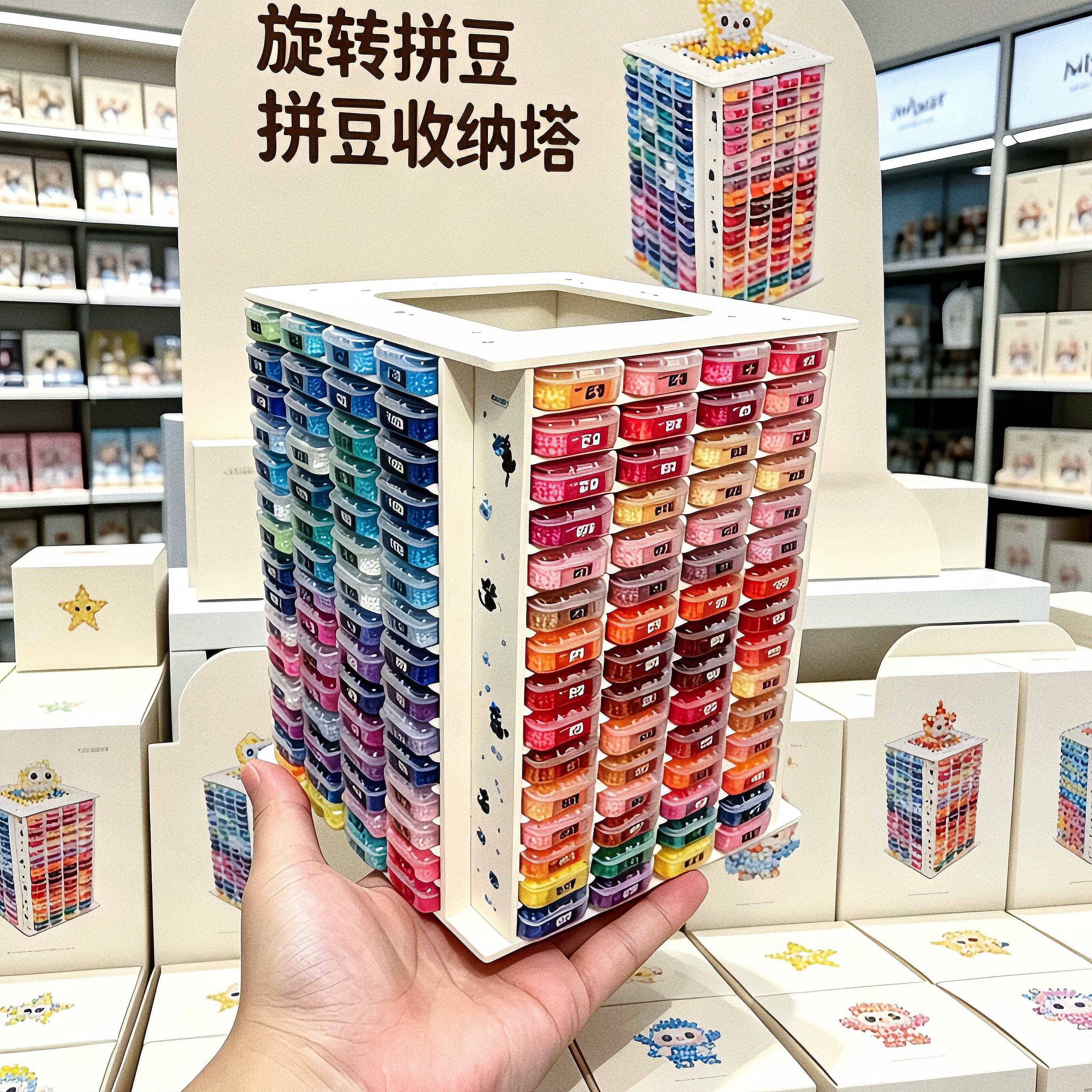 旋转收纳塔！拼豆收纳架子方盒分装盒收纳工具桌面全套置物架神器图片