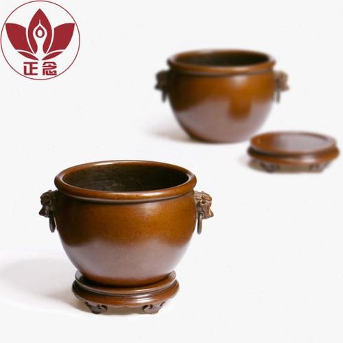 庆松堂苏工铜炉名家胡庆松制双耳龙缸套炉复古紫铜炉禅意摆件熏香