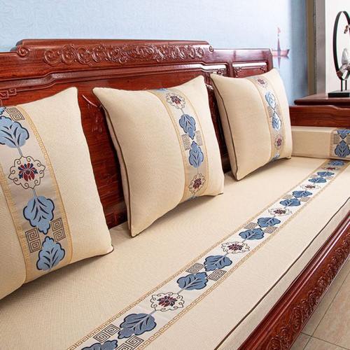 红木沙发坐垫新中式实木家具海绵坐垫罗汉床垫五件套刺绣靠背定做