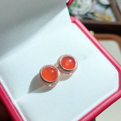 工厂价 天然保山南红玛瑙冰红耳钉9mm925银 特别推荐