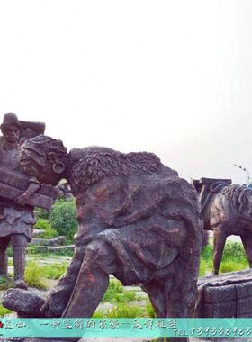 景观园林茶马古道人物铸铜雕塑定制户外大型玻璃钢仿铜马帮雕塑品