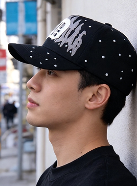 dandy墨西哥老虎字母刺绣棒球帽男女同款街头潮牌鸭舌帽黑色波点