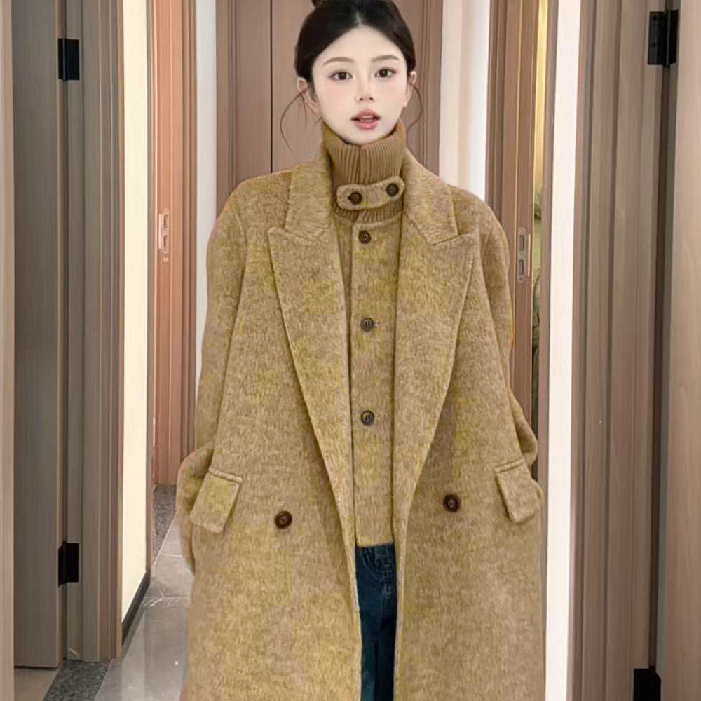 2025秋冬新款韩版立领双面羊毛呢大衣高级感长款减龄风格女士大衣