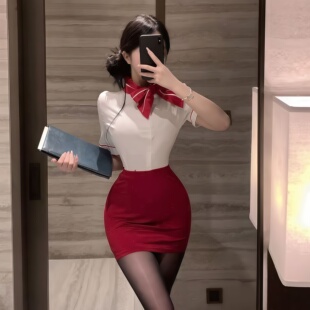 性感蝴蝶结秘书制服cos空姐包臀裙角色扮演情qu内衣趣禁欲系qqny