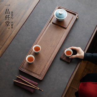 整块平板家用简约干泡盘L实木大小号茶台排水日式 重竹乌金石茶盘