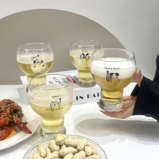 原创小狗扎啤杯玻璃杯大容量家用精酿啤酒杯果汁饮料冰咖啡杯商用