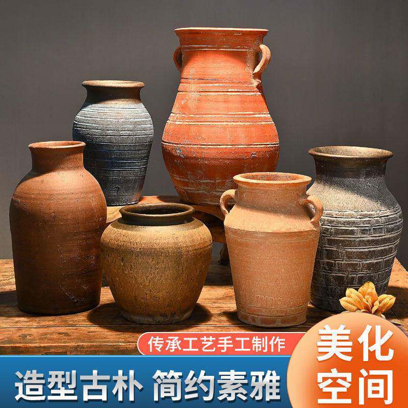复古陶罐手工粗陶多肉花盆花瓶花器土陶罐瓦罐新中式插干花